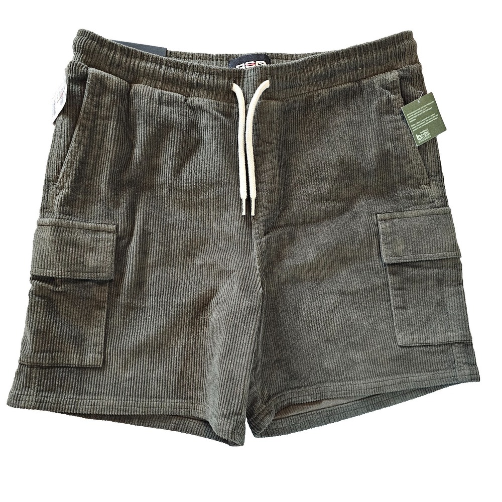 RSQ Corduroy Pull On Cargo Shorts Mens S Dark Green Drawstring NWT